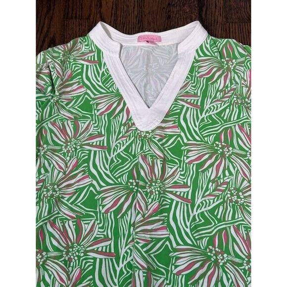 LILLY PULITZER Daisy Darling Stretch Tunic Top Elbow Sleeve Green Pink Size M - Picture 5 of 9